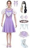 Goesoiz Womens K-12 Dress Melanie K12 Costume Puff Sleeve Purple Dress with K12 Bracelets Accessories Outfits for Halloween (Style 6, Medium)