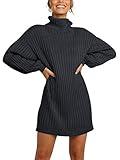 ANRABESS Women Oversized Sweater Dress Turtleneck Batwing Long Sleeve Ribbed Knit Loose 2024 Fall Winter Casual Short Dress A240hei-XS Black