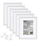 HappyHapi 8x10 Picture Frame Set of 6, 8x10 White Picture Frame Display Pictures 5x7 with Mat or 8x10 Without Mat. Wall Hanging Photo Frame or Tabletop Display Gallery Frame (White)