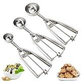 Ice Cream Scoop, 3Pcs Cookie Scoop Set, 18/8 Stainless Steel Cookie Dough Scoop, Cookie Scoops for Baking Set of 3, Ice Cream Scooper with Trigger Release, Cookie Scooper for Baking, Cupcake Scoop