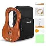 Donner Lyre Harp, 10 Metal Strings, Mahogany Body and Bone Saddle DLH-002 Lyre Harp for Beginner Kids with Tuning Wrench, Spare String Set, Black Gig Bag, Manual, Ancient Greece Style