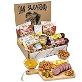 Olympic Delights Premium Meats and Cheese Gift Box by Dan the Sausageman featuring Summer Sausage, Stuffed Olives, Crackers and Mustard