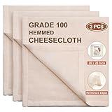 Cheese Cloths, 3PCS Precut 20x20 Inch, Grade 100 Hemmed Cheesecloth for Straining Cooking, Fine Mesh Cloth Strainer Reusable, 100% Unbleached Cotton Muslin Cloth for Juicing Baking Cheese Making