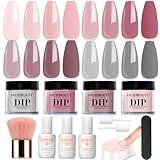 AZUREBEAUTY Dip Powder Nail Kit, 4 Colors Gentle Nude Pink Neutral Skin Dipping Powder System Liquid Set Recycling Tray with Base & Top Coat Activator for French Nail Art Manicure Salon DIY at Home