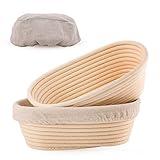 Joyyy Sourdough Bread Proofing Baskets with Liner, Dough Rising Ratten Bowl for Bread Making and Baking, Oval, 10 inch (Set of 2)