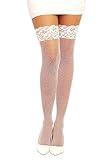 Dreamgirl womens Fishnet Thigh High Stockings With Silicone Lace Top adult exotic hosiery, White, One Size US