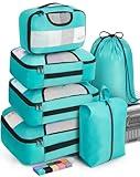 Veken 6 Set Packing Cubes for Suitcases, Travel Essentials for Carry on Luggage, Suitcase Organizer Bags Set for Travel Accessories in 4 Sizes(Extra Large, Large, Medium, Small)，Cyan