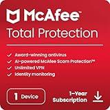 McAfee Total Protection 2024 | 1 Device | Cybersecurity Software Includes Antivirus, Secure VPN, Password Manager, Dark Web Monitoring | Download