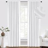 INOVADAY White 100% Blackout Curtains 84 Inch Length 2 Panels Set, Thermal Insulated Linen Blackout Curtains, Back Tab/Rod Pocket Room Darkening Curtains for Bedroom - Bright White W50”x L84”