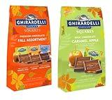 GHIRARDELLI Chocolate Fall Assortment and Caramel Apple Squares Variety - Pack of 2-9 oz Bags - One of Each Flavor Bag - Perfect Fall Weather Treat - Get a taste of Fall - Anywhere and Anytime