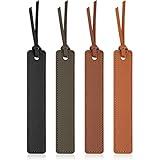 Leezmark 4 Pcs Leather Bookmark, Classic Stitched Bookmark, Bookmarks with Leather Rope, Page Markers Reading Gifts for Book Lovers, Readers, Leather Book Marks for Men Women