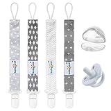 Babygoal Pacifier Clips with Pacifier and Case, 4 Pack Binky Paci Holder and Leash for Boys and Girls Fits for Most Pacifier, Binkie Styles & Baby Teethers & Toys and Gift 4PS07-NZ