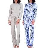 Real Essentials Women's Plus Size Pajama Sets, Soft Winter Fall Sleepwear, Long Sleeve Tops & Pants, Set 2, 2X, Pack of 2