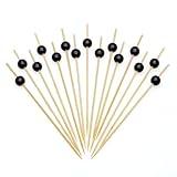 Minisland Black Pearl Cocktail Picks, 4.7 Inch Long Bamboo Fancy Toothpicks for Appetizers, Decorative Halloween Holiday Party Food Drink Garnish Fruit Kabob Skewer Sticks 100 Counts - MSL456