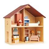 Mentari Toys - Poppets Dolls House - Fully Furnished Wooden Dollhouse - Compact Dollhouse for Toddlers with Open Design - Creativity and Imagination Development - Age 3+