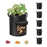 Cavisoo 5-Pack 10 Gallon Potato Grow Bags, Garden Planting Bag with Reinforced Handle, Thickened Nonwoven Fabric Pots for Tomato, Vegetable and Fruits