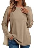 AUTOMET Womens Fall Sweatshirts Tops Back to School Clothes Long Sleeve Shirts Business Casual Outfits, Coffee Grey, Large