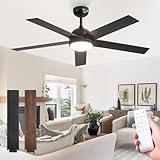 Fanbulous 52 Inch Ceiling Fan with Light and Remote, Black Modern Ceiling Fans, Farmhouse Industrial LED Ceiling Fan Lighting Fixture for Bedroom, Kitchen, Indoor, Living Room