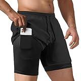 NIMOJIRO Men's 2 in 1 Running Shorts Workout Athletic Shorts Outdoor Sports with Liner Lightweight Training Yoga Gym Shorts with Phone Pockets Black XL