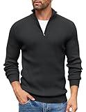 COOFANDY Men's Quarter Zip Up Sweaters Slim Fit Lightweight Pullover Mock Neck Long Sleeve Polo Sweater, Black, X-Large