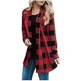 Labor Day Sales Deals Clearance Outlet Warehouse Womens Flannel Cardigan Buffalo Plaid Jacket Trendy Casual Loose Long Sleeve Kimono Fashion Fall Outfits With Pockets,Wine-1,X-Large