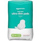 Amazon Basics Ultra Thin Pads with Flexi-Wings for Periods, Long Length, Super Absorbency, Unscented, Size 2, 32 Count, 1 Pack (Previously Solimo)