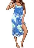 Ekouaer Womens Tie Dye Printed Long Nightgowns Soft Chemise Sleepshirt Sleeveless Sleep Dress (Pattern1 XL)