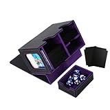 Venssu MTG Deck Box for Commander or Prime Card Display with Dice Tray,Card Deck Box Fits 200 Single Sleeved Cards, TCG Card Storage Box with 2 Dividers and 1 magnetic card holder (Black＆Purple)