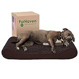 Furhaven Orthopedic Dog Bed for Large/Medium Dogs w/ Removable Washable Cover, For Dogs Up to 38 lbs - Ultra Plush Faux Fur & Suede Luxe Lounger Contour Mattress - Chocolate, Large