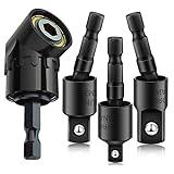 CIGOTU Right Angle Drill Adaptor,4-in-1 Impact Drill Bit Extension,360° Rotatable 1/4 3/8 1/2" Impact Grade Socket Adapter Set,105 Degree Angle Screwdriver Drill Bit for Household Workplace Industry