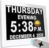 MASSII Upgraded 2.0, Dementia Clock 19 Alarms with Auto DST, Large 8" Display, DIY Custom Reminders,10 Auto-Dim Options, Non-Abbreviated Digital Clock for Elderly, Memory Function (8 Inch with Remote)