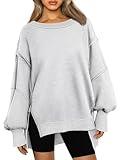 Trendy Queen Womens Oversized Sweatshirts Hoodies Crewneck Shirts Fall Outfits Fashion Teen Girls Y2k Winter Clothes Grey L