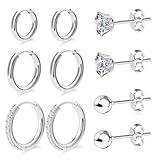 UHIBROS Surgical Steel Earrings Set for Multiple Piercing 5 Pairs Hoop Earrings CZ Stud Earrings for Women Hypoallergenic Ball Earrings 20G