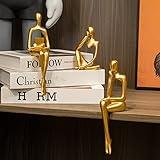 Prettidecor Gold Home Decor Thinker Statue Accents, Set of 3 Thinker Sculptures Office Decor Modern Abstract Resin Decoration on Shelf Table Desk for Living Room Office Bedroom (Small Gold)