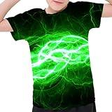 Boys Girls 3D Graphic Tees Unisex Short Sleeve T Shirt Novelty Neon Shirts for Boys 4-16 Years,Green Lightning,160