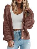 PRETTYGARDEN Solid Color Casual Womens Fall Fashion 2023 Open Front Short Chunky Cardigan Sweaters for Women Soft Outwear (Coffee,Small)