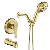 VIKASI Tub Shower Faucet Set with 10 Spray Handheld Shower Brushed Gold Shower System with Tub Spout Single Handle 4.7 Inch Shower Handheld Shower Fixtures Tub and Shower Trim Kit