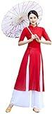 Angcoco Women's Traditional Cheongsam Style Half Sleeved Dress+Inner Camisole Set Red