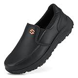 HISEA Men's Leather Non Slip Food Service Shoes, Water & Oil Resistant, Comfortable, Breathable, Lightweight Slip Resistant Shoes for Men, for Kitchen, Restaurant, Slip-on Chef Walking Shoes Black