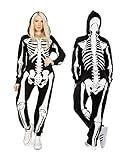 Tipsy Elves Halloween Skeleton Costume for Women - Comfy Easy Adult Onesie Jumpsuit - Front and Back Print with Zip Up Mask - Women's White Skeleton Jumpsuit Halloween Costume Size Medium