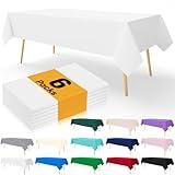 Smiry Disposable Table Cloth - 6 Pack, 54 x 108 Inch Table Cloths for Parties, Decorative Tablecloths for Rectangle Tables, Waterproof Plastic Table Cover, Leakproof & Sturdy, White