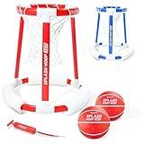 GoSports Splash Hoop 360 Floating Pool Basketball Game - Includes Hoop, 2 Balls and Pump - Red