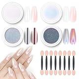 Artdone Chrome Nail Powder Magic White Pearl Kit Mirror Effect Silver Metallic Holographic Dip Nail Powder For Resin Craft & Nail Art Decoration Iridescent Aurora Mermaid Pigment