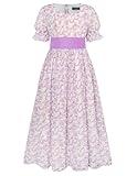 Regency Dress for Girls Flowy Floral Chiffon Square Neck Dress Purple Floral Size 10