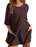 UANEO Rompers for Women Casual Oversized Athletic Jumpsuits Overalls Workout Hot Shot Tee Romper(Brown-S)