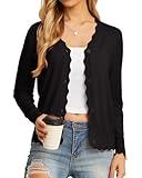 GRECERELLE Women's Long Sleeve V-Neck Button Down Cardigan Knit Shrugs Sweaters(Black, Large)