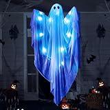 JOYIN Halloween Hanging Light up Ghost with Spooky Blue LED Light, 47” White Hanging Ghosts, Halloween Hanging Decoration for Front Yard Patio Lawn Garden Party Decor Indoor Outdoor