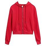 DRESSOLE Women's Cropped Zip Up Hoodie Casual Long Sleeve Workout Hooded Sweatshirt Coat Red M