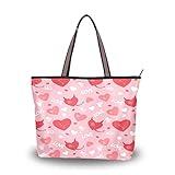 Valentines Day Tote Handbag for Women with Zipper,Large Grocery Bag Shopping Tote Bag Heart Print,5