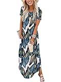 ANRABESS Women's Summer Casual Loose Short Sleeve Long T Shirt Dress Split Maxi Beach Sundress Travel Vacation Outfits Leaf Print Large